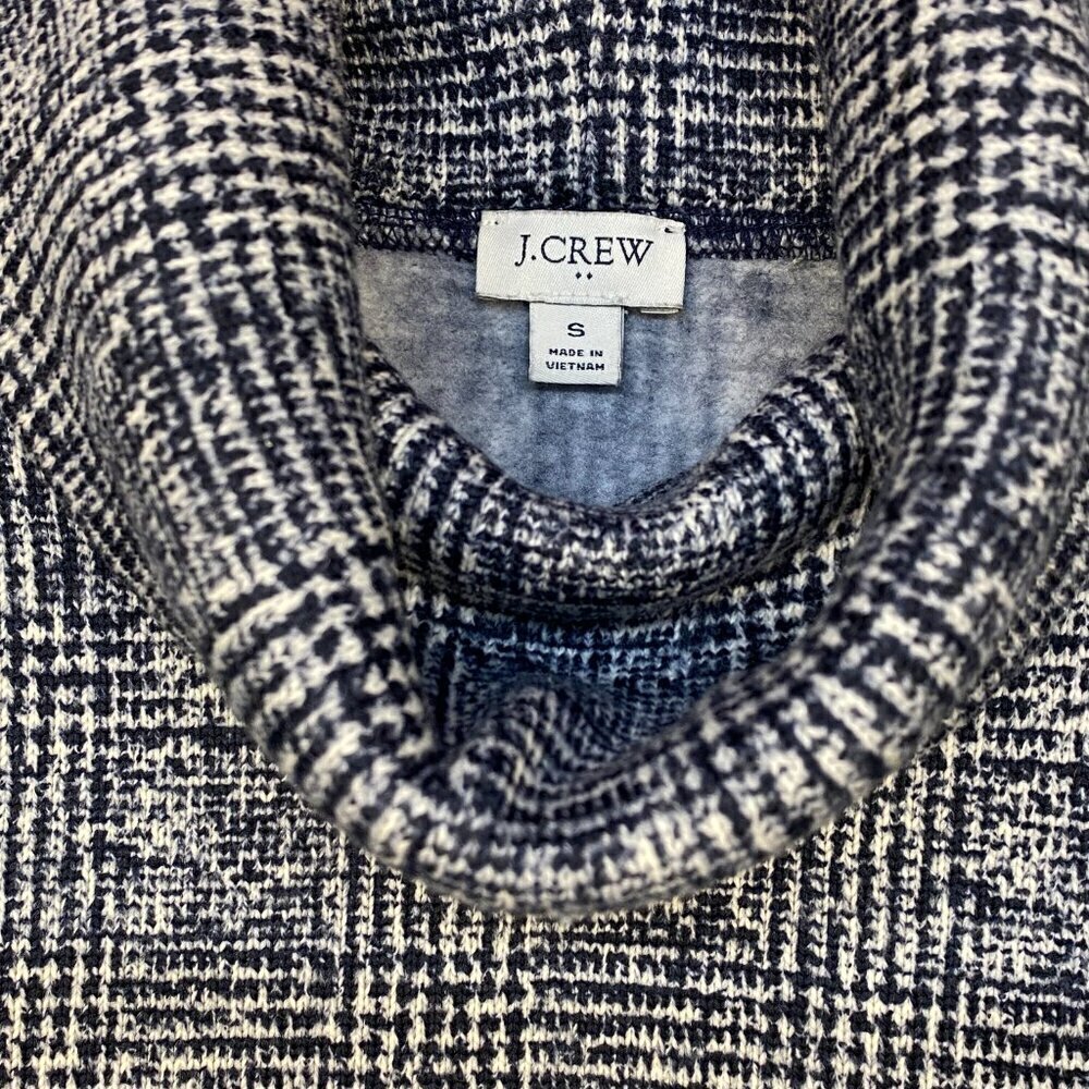 JCrew Glen plaid black fleece mock turtle neck sweater Womens Small cozy - Picture 3 of 6